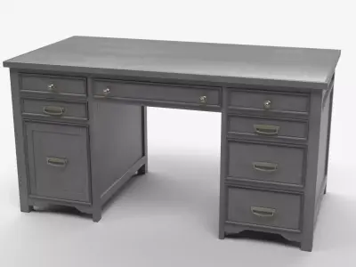 Gray Wooden Office Desk with Upholstered Chair 3D model