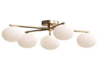 Imperial - 5 light brass and opal flush 3D model