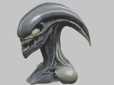 Alien Xenomorph Head Bust 3 texture Version Low-poly 3D model