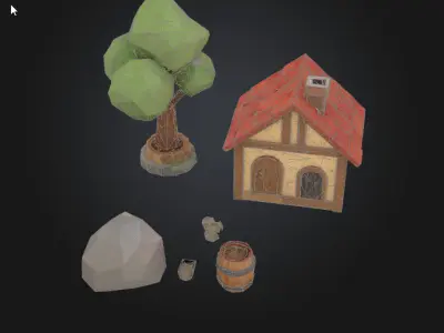 Rustic Low-Poly Village Scene Free low-poly 3D model