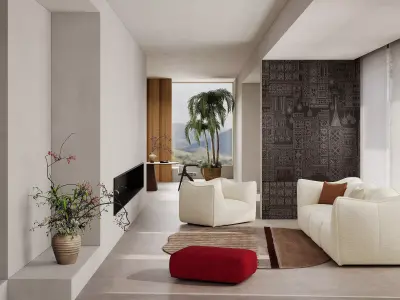 Pixels and Flowers living room interior scene 3D model