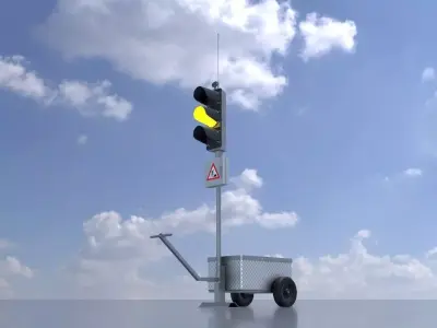 Mobile construction site traffic light Yellow Low-poly 3D model