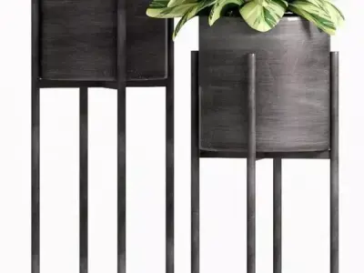 Modern Plant Stands 3D Tall Metal Pedestal Pots Greenery Low-poly 3D model
