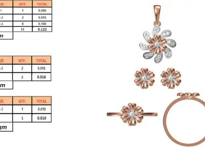 Light Minimalist Diamond Ring Earrings Pendant Set 3D print model