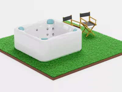 Garden Setup V15 - Hot Tub with Folding Chairs on Grass Platform 3D model