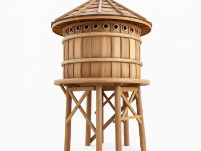 Rustic Wooden Water Tower D Model Pack Low-poly 3D model