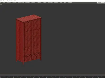 Gabin 2-door Solid Pine And Rattan Wardrobe 3D model