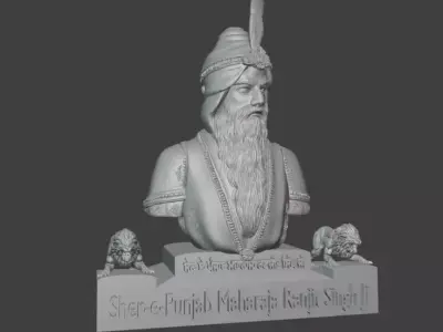 Maharaja Ranjit Singh Ji with Lion Sculptures 3D print model