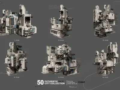 50 FUTURSITIC INDUSTRIAL  BUILDING VOL 14 Bonus 3D model