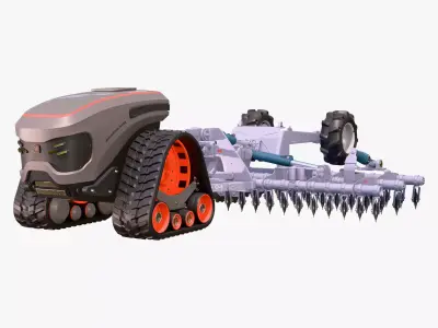 Autonomous Tractor Plow Farming M1 3D model