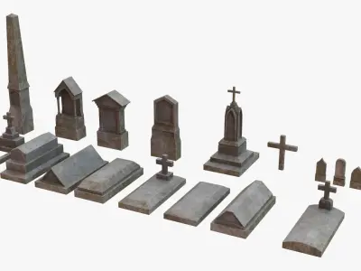cemetery graves Low-poly 3D model
