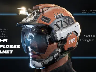 Sci-Fi Explorer Helmet - Customizable Game-Ready Low-poly 3D model