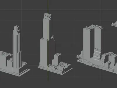 City Downtown Skyscraper Low-poly 3D model