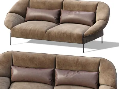 Loveseat Sofa Flared Arm  Tobacco l  Two-seat couch  3D model