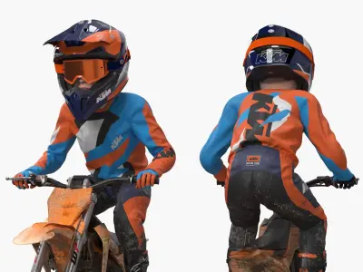  KTM Kids Dirt Bike Rider Standing Muddy Stance 