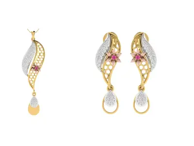 Women Pendant Earring Sets 3dm STL OBJ FBX Renders Details 3D print model 20