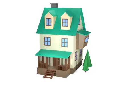 House 3D Model 2 Floors Low-poly 3D model