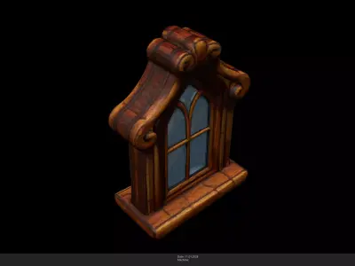 Stylized Wooden Window Game Ready - AI Low-poly 3D model
