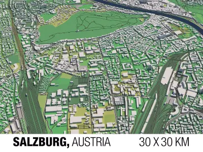 Salzburg 30x30km City Map 3D model