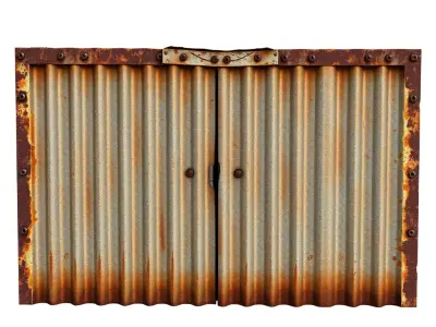Rusty Corrugated Metal Double Doors Low-poly 3D model