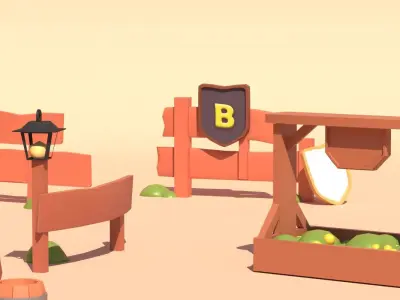 Wooden low-poly assets Low-poly 3D model