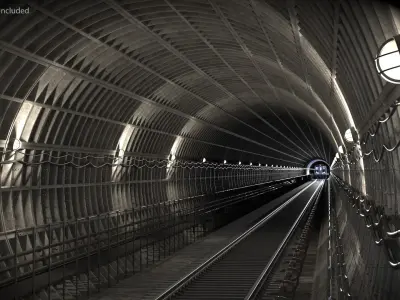  Circular Subway Passage with Train Inside 