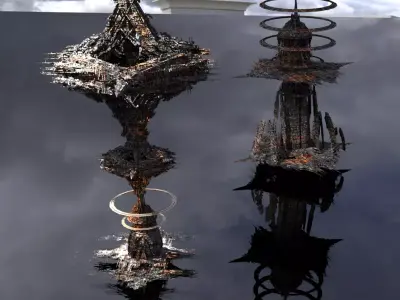 Cyberpunk Scorched Earth city skyscrapers 2 models  Low-poly 3D model