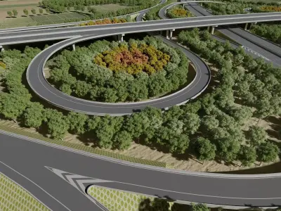 Highway Intersection Road Bridge Low-poly 3D model