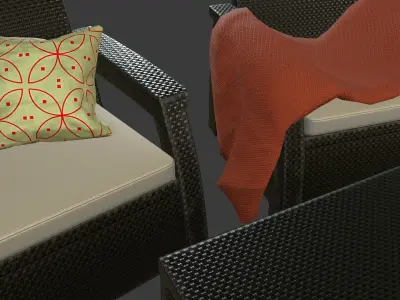 Rattan Garden Furniture Set Low-poly 3D model