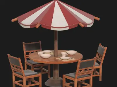 Table and chairs with umbrella 3D model