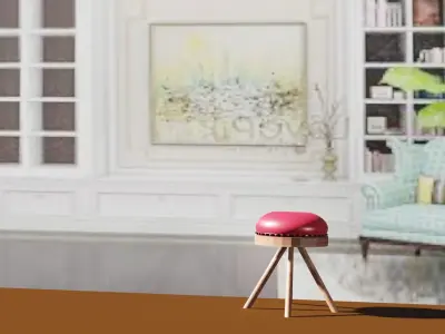 Chair wooden stool with cushion Free 3D model