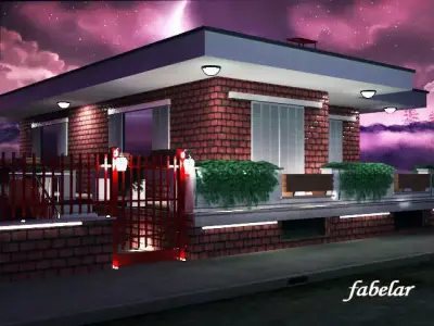 Villa house with roof at night 3D model