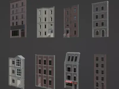 Facades of Old Apartaments Low-poly 3D model