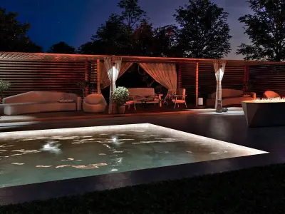 Modern pool lounge with firepit 3d model Low-poly 3D model