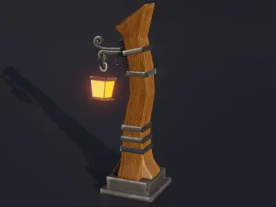 Stylized medieval street lamp Low-poly 3D model