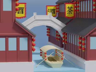 Cartoon Chinese Water Town 3D model