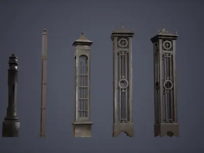 Modular Fence Set Low Poly Game Ready  Low-poly 3D model