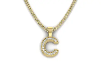 Pendant C letter with diamonds 3D print model