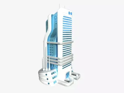 SciFi Building A01 White Blue - Sci Fi Exterior Design Low-poly 3D model