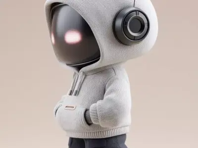 Cute Hoodie Robot 3D Model Glowing Eyes Streetwear Style Low-poly 3D model