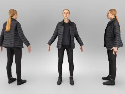 Beautiful woman in street style in A-pose 456 Low-poly 3D model