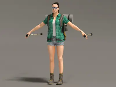  Female Hiker Animated HQ Editorial License 