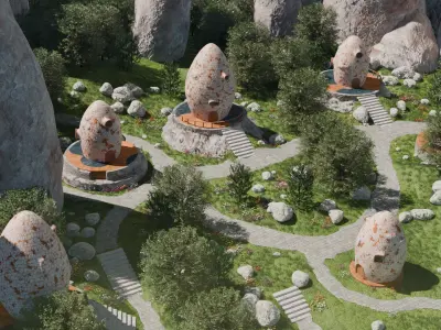 Whimsical Village Landscape Environment Low-poly 3D model