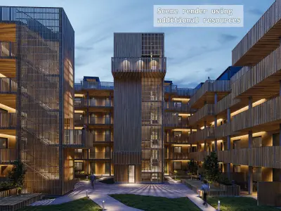 Residential apartment complex Qvillestaden inner yard 3D model