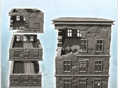 Modern ruined building with two floors and flat roof 5 - Modern  3D print model