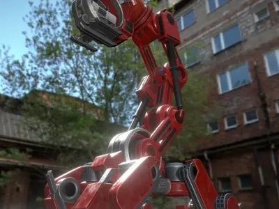 The Walking Mech Neck Red Version Low-poly 3D model
