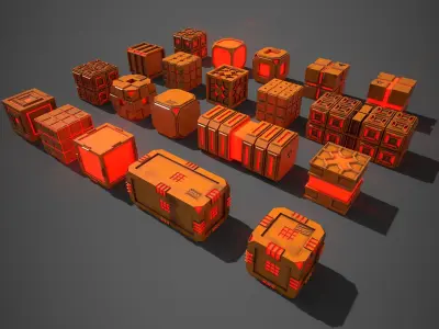 Sic-Fi Box Collection Plastic Low-poly 3D model