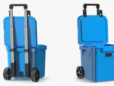  Camping Rolling Cooler Open with Fruits and Beers 