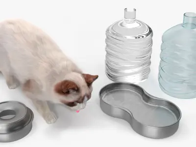  Ragdoll Cat with Pet Drinker Fur for Maya 
