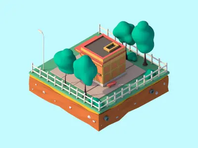 Cartoon Low Poly Street Tray 3D model